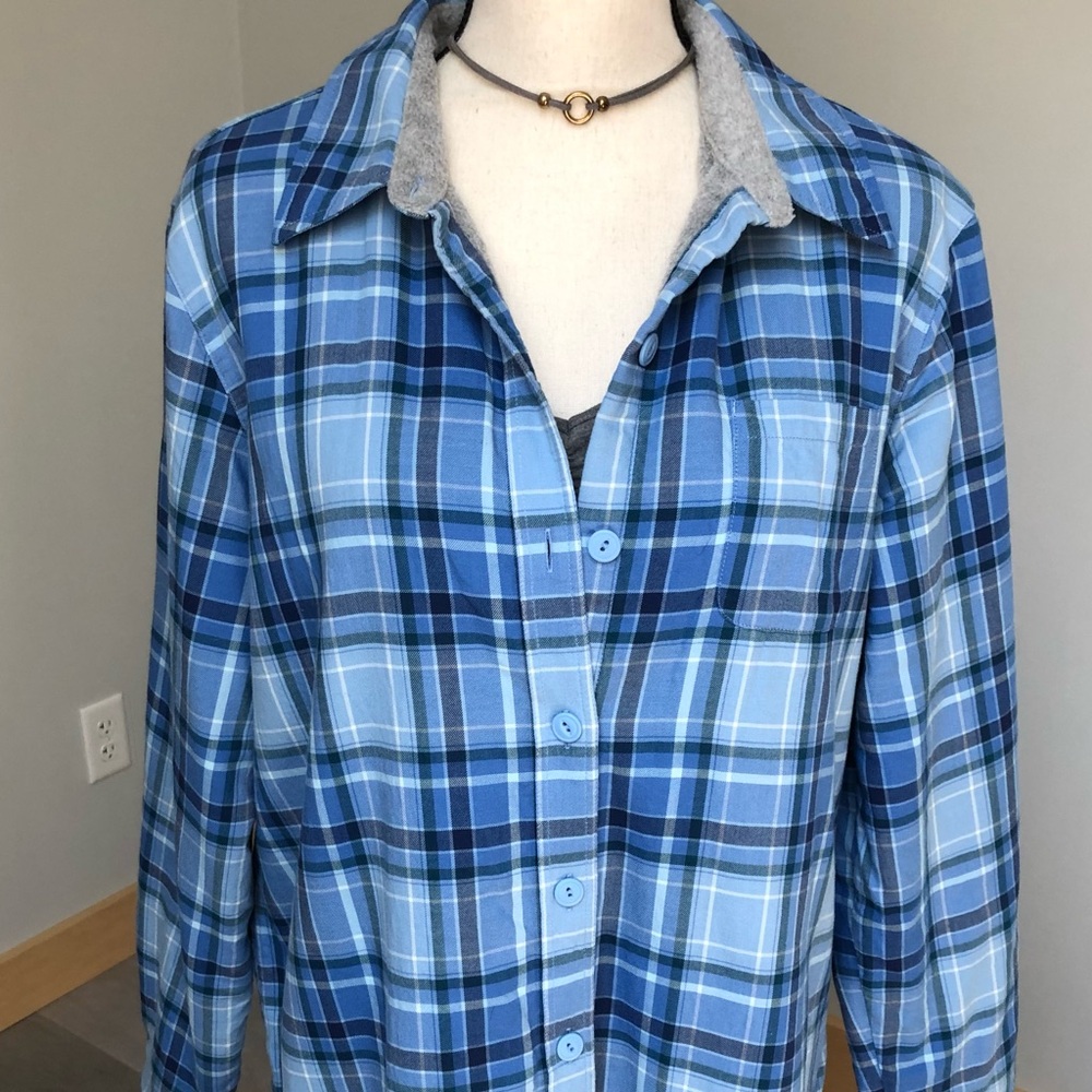 L.L.Bean Blue Plaid Fleece Lined Flannel Shacket Size Large